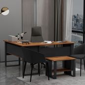 Betroya Landi Ofis Masası Modern Stil 140x90 cm Suntalam Malzeme ile Geniş Çalışma Alanı Sunar - Meşe - Siyah
