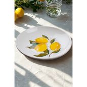 Bev Kitchen Limon Desen El Yapımı 6'lı Pasta Tabağı 21 cm - Sarı - Beyaz
