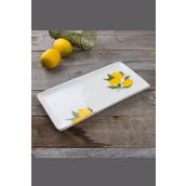 Bev Kitchen Limon Desen El Yapımı Organik Dikdörtgen Sunum Tabağı 29x12 Cm