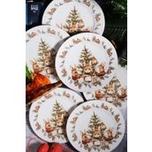 Bev Kitchen Yılbaşı Desen Özel Tasarım 6'lı Bunny Christmas Dijital Baskı Pasta Tabağı 20 Cm karışık 20 x 20
