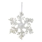 Beyaz Glitter Kar Tanesi Noel Ağacı Süsü, Asılabilir Dekoratif Süsleme, 13.5 cm x 13.5 cm, Işıltılı Yılbaşı Temalı