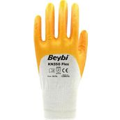 Beybi Pamuk Nitril Pamuk Kn350 Flex 10 Beden İşçi Eldiveni Beyaz Sarı En388 2111X (12 Li Paket)