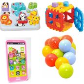 Beybisi Sevimli Hayvanlar Bultak + Puzzle Bultak + Oyuncak Cep Telefonu + 10 Adet Top - Renkli