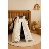 Beyge Baby Beygebaby %100 Pamuktan Çift Katlı Mickey'li Puset Örtüsü Ekru Kumaş ve Geometrik Desen
