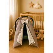 BeygeBaby %100 Pamuk Çift Katlı Gri Waffle Pike ve Gümüş Mickey Desenli Çift Yönlü Kullanımlı Puset Örtüsü