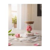 Beyra Decor Pembe lale buketi bambu cam bardakda mum söz nişan hediyelik