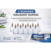 Bezos 2 Numara Hacamat Kupası 10 Adet Vakumlu Kupa Bardak Dayanıklı Plastik Manuel Hacamat Kabı - Şeffaf
