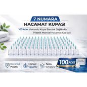 Bezos 7 Numara Hacamat Kupası 100 Adet Vakumlu Kupa Bardak Dayanıklı Plastik Manuel Hacamat Kabı Seti - Şeffaf