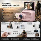 BGG Tech Aksiyon Kamerası 2.0" Flip Ekran,manyetik, Ayrılabilir Dış Mekan Video Kamerası Taşınabilir Cep Kamerası - Pembe