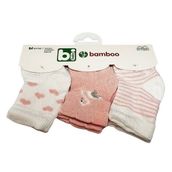 Bibaby Pembe Kuğu Beyaz 3'lü Bambu Bebek Çorabı