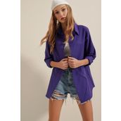 Bigdart 3900 Oversize Uzun Basic Mor Kadın Gömlek