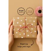 Bimotif 10LU Ambalaj, Paket Kağıdı, 70X100 cm Kalp Desenli, Kraft-Beyaz