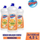 Bingo Sıvı Elde Bulaşık Deterjanı 1500 ML x 3 Mandalina Kokusuyla Yoğun Köpük ve Derin Temizlik - 1,5 lt