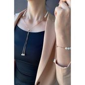 Birinci1926 925 Ayar Gümüş Rose Gold Renkli Yarısı İnci Yarısı Zincir Asansör Kolye