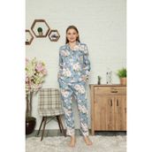 Birşen Tekstil Birşen Bayan Dokuma Pamuk Saten Uzun Kollu Pijama Takımı - Mavi