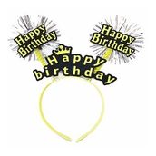 Bisepetim 22x19 cm Happy Birthday Püsküllü Neon Sarı Doğum Günü Tacı