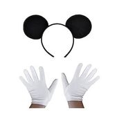Bisepetim Siyah Mickey Mouse Tacı ve Beyaz Eldiven Seti