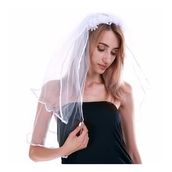 Bisepetim Uzun Duvaklı Üstü Beyaz Çiçekli Parti Tacı