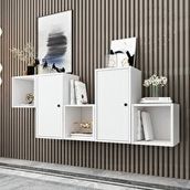 BK Concept DRS-1012-Ç Beyaz 170 cm 2 Kapaklı Raflı Duvara Monte Ayaksız Dresuar