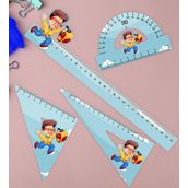 BK Gift Kişiye Özel Erkek Öğrenci Karikatürlü 4’lü Pleksi Okul Cetvel Seti-1