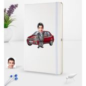 BK Kişiye Özel Plakalı Erkek Fiat Albea Karikatürlü Beyaz Termo Deri Defter 16X24CM Model 1