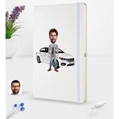 BK Kişiye Özel Plakalı Erkek Fiat Egea Karikatürlü Beyaz Termo Deri Defter 16X24CM Model 1