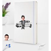 BK Kişiye Özel Plakalı Erkek Seat Leon Karikatürlü Beyaz Termo Deri Defter 16X24CM Model 2