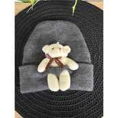Blotch Bear Pelüş Beyaz Ayıcıklı Bere Renkli Tedy Figürlü Unisex Antrasit Örgü