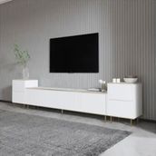 BMdekor Kozan Set Beyaz Mermer Desen Gold 260 cm Tv Sehpası