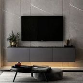 BMdekor Norm Duvara Monte Antrasit Mermer Desen LED Işıklı 160 cm Tv Sehpası