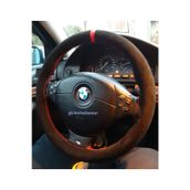 Bmw Serisi Dikmeli Direksiyon Kılıfı Kırmızı Yüzüklü Alkantara (nubuk)
