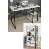 Bofigo 2 Raflı Çalışma Masası Bilgisayar Masası Ofis Ders Masası + 5 Raflı Kitaplık Metal Kitaplık Beyaz - Y: 75 cm D: 60 cm G: 120 cm
