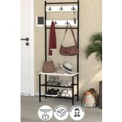 Bofigo 3 Raflı Metal Portmanto Elbise Askılığı Vestiyer Ayakkabılık Samanyolu Beyaz