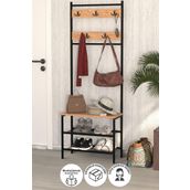 Bofigo 3 Raflı Metal Portmanto Elbise Askılığı Vestiyer Ayakkabılık Samanyolu Çam