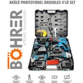 Böhrer Akülü Darbeli Vidalama-Taşlama-Kırıcı Delici-Somun Sıkma Set + 4 Adet Batarya
