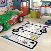 Bona Fortuna Araba Yollu Trafik Yolu Eğitici Seksek Oyun Halısı Dijital Baskılı Kaymaz Taban Çocuk Odası Halısı - 160 x 250 cm - Gri