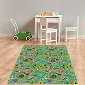 Bona Fortuna Araba Yollu Trafik Yolu Oyun Halısı Dijital Baskılı Kaymaz Taban Eğitici Çocuk Odası Eğitim Halısı - 80 x 50 cm - Renkli