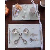 Bonding Gümüş Beyaz İncili Söz Tepsisi Nişan Tepsisi ve Damat Kahve Fincan Tepsisi BRONZ