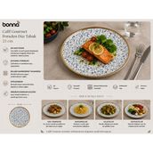 Bonna Calif Gourmet Premium Porselen Düz Tabak 23 cm - Mavi Desenli Şık Yemek ve Servis Tabağı - 1 Adet Calif Gourmet Premium Porselen Düz Tabak 23 cm - Mavi - Beyaz