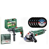 Bosch 600 W Darbeli Matkap Vidalama 700 W Avuç Taşlama 15 Parça Uç ve 5 Parça Kesme Taşı
