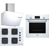 Bosch Ankastre 3'lü Set 304 Beyaz Renkli Gazlı Ocak ve Fırın Modern Mutfak Uyumlu
