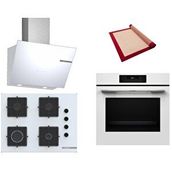 Bosch Beyaz 3 Lü Ankastre Set 383 ( HJG852YW0T - POP7C2P30O - DWK66PJ20T ) 67CM Ocak - 3D Fry Hava ile Kızartma - Pişirme Matı ile