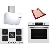 Bosch Beyaz 3 Lü Ankastre Set 435 ( HUA717BV0T - PNQ7B2P30O - DWK66PJ20T ) 75CM Wok Bek Ocak - Buhar Destekli - Pişirme Matı ile