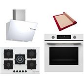 Bosch Beyaz 3 Lü Ankastre Set 439 ( HUA736EV0T - PNQ7B2P30O - DWK66PJ20T ) 75CM Wok Bek Ocak - Buhar Destekli - Pişirme Matı ile
