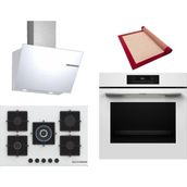 Bosch Beyaz 3 Lü Ankastre Set 443 ( HJG852YW0T - PNQ7B2P30O - DWK66PJ20T ) 75CM Wok Bek Ocak - 3D Fry Hava ile Kızartma - Pişirme Matı ile