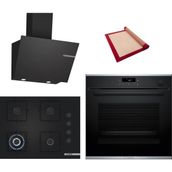 Bosch Black Deluxe 3 Lü Ankastre Set 611 ( HRG232EB3 - POH7C6P31O - DWK66PJ60T ) - Buharlı - 3D Fry - 67CM Wok Bek