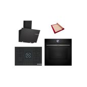 Bosch Black Deluxe 3 Lü Ankastre Set 616 ( HRG7361B1 - PNQ7B6P31O - DWK66PJ60T ) - Buharlı - 4d Hot Air - 3D Fry - 75CM Wok Bek
