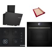 Bosch Black Deluxe 3 Lü Ankastre Set 617 ( HRG7361B1 - POH7C6P31O - DWK66PJ60T ) - Buharlı - 4d Hot Air - 3D Fry - 67CM Wok Bek