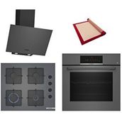 Bosch Grey 3 Lü Ankastre Set 625 ( Hbj559eh6t - Pop6c9p31o - Dwk64pj70t ) - 3d Fry Tepsili - Pişirme Matı Ile Gri