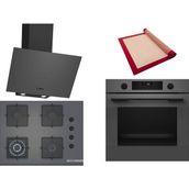 Bosch Gri 3 Lü Ankastre Set 354 ( HUA736EN0T - POH7C9P30O - DWK64PJ70T ) 67CM Wok Bek Ocak - Buhar Destekli - Pişirme Matı ile Birlikte